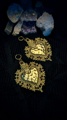 Gold Sacred Hearts Statement Earrings