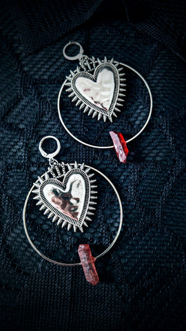 Thorny Hearts & Blood Quartz Earrings